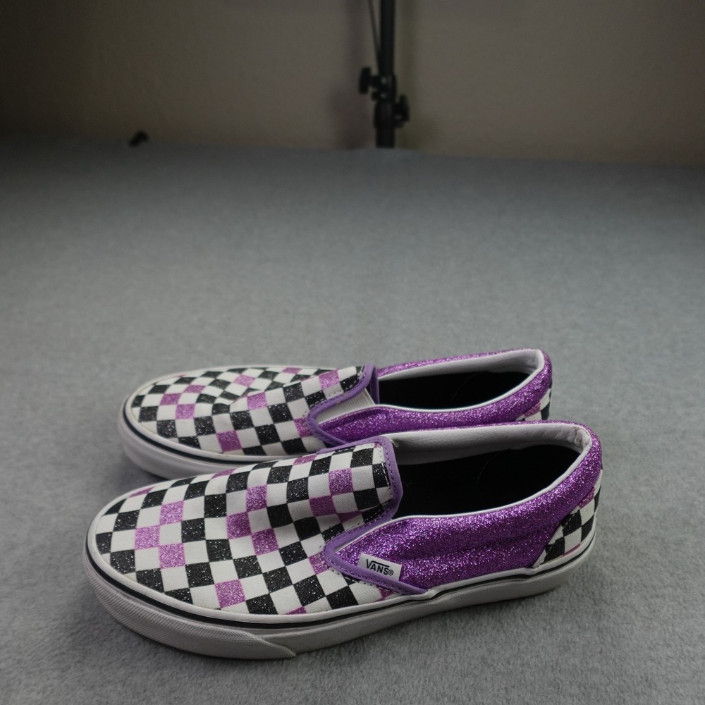 Vans Shoes Women 10 Purple Checkerboard Glitter Classic Slip-On Skate - Picture 2 of 10